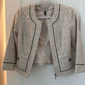 White House Black Market Cream Blazer with Black Accents